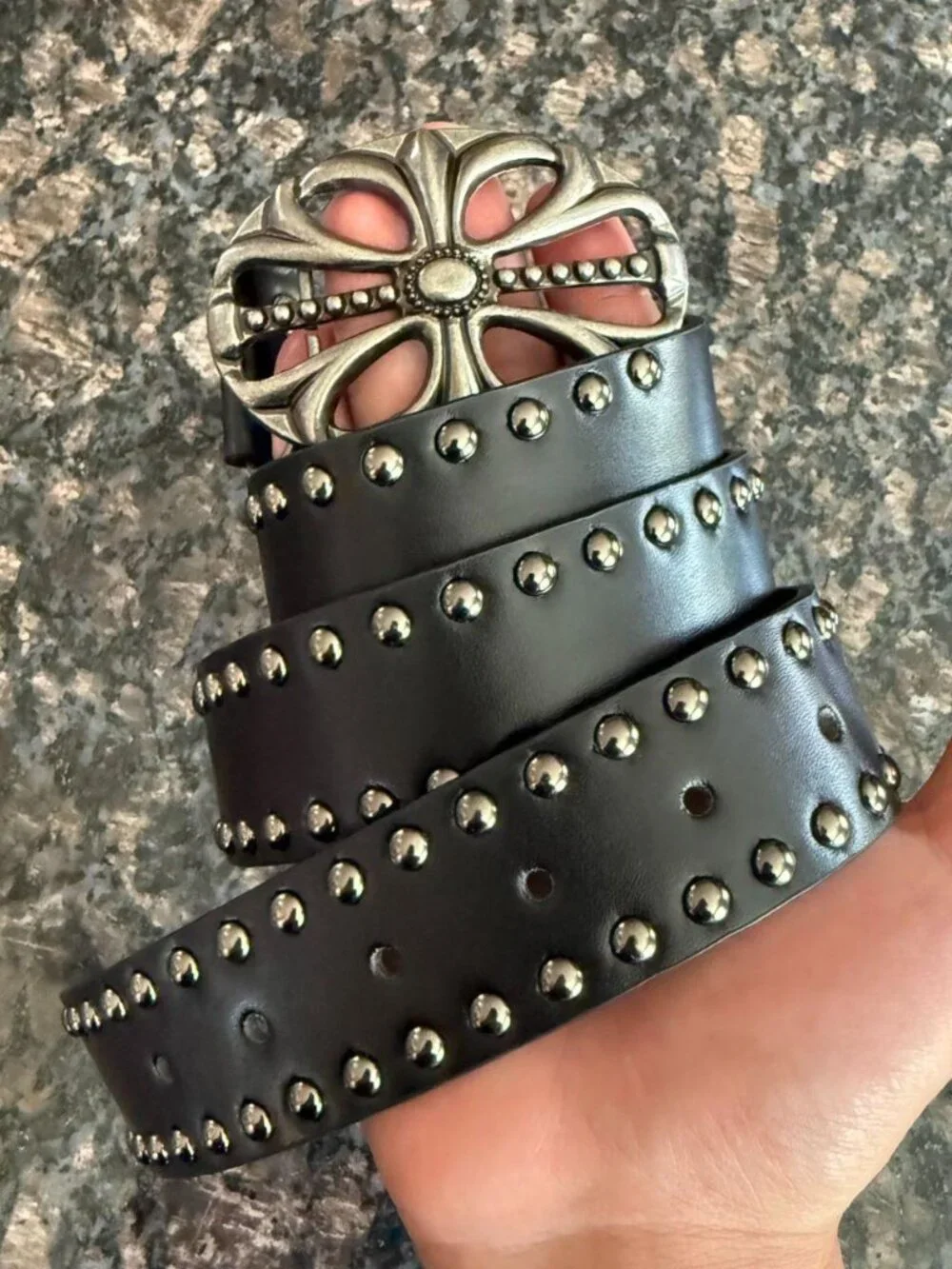 Black Belt with Ornate Floral Cutout Buckle